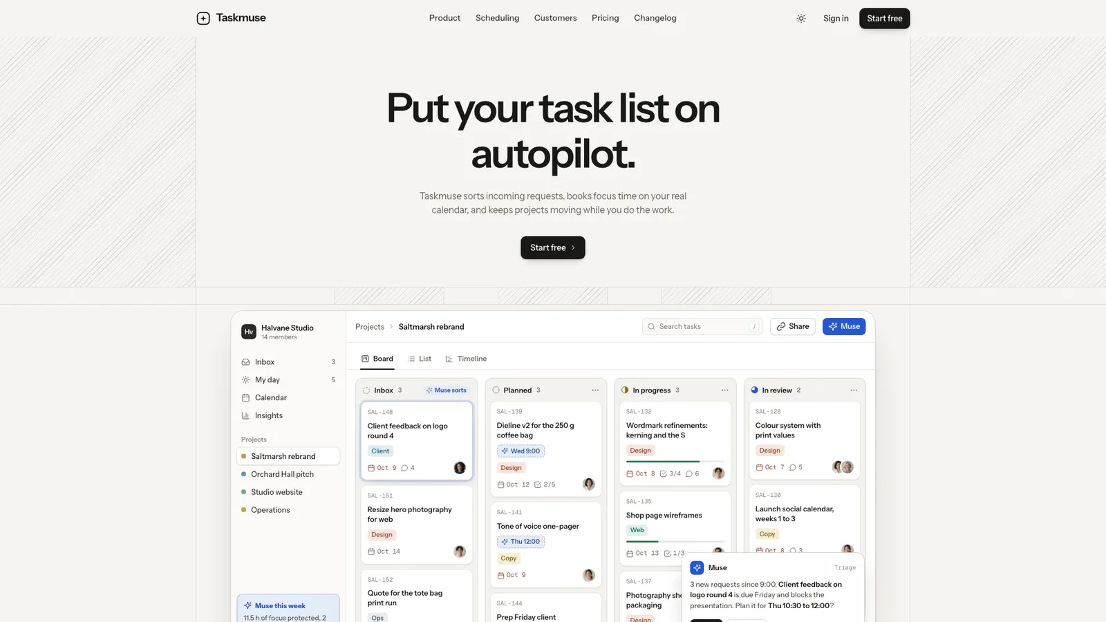 Taskmuse AI Landing result preview