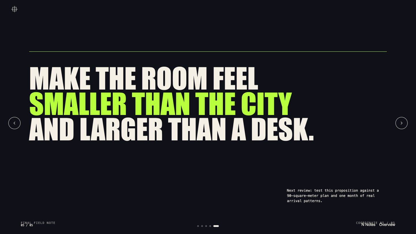 A dark closing slide with a three-line statement, its middle line in lime