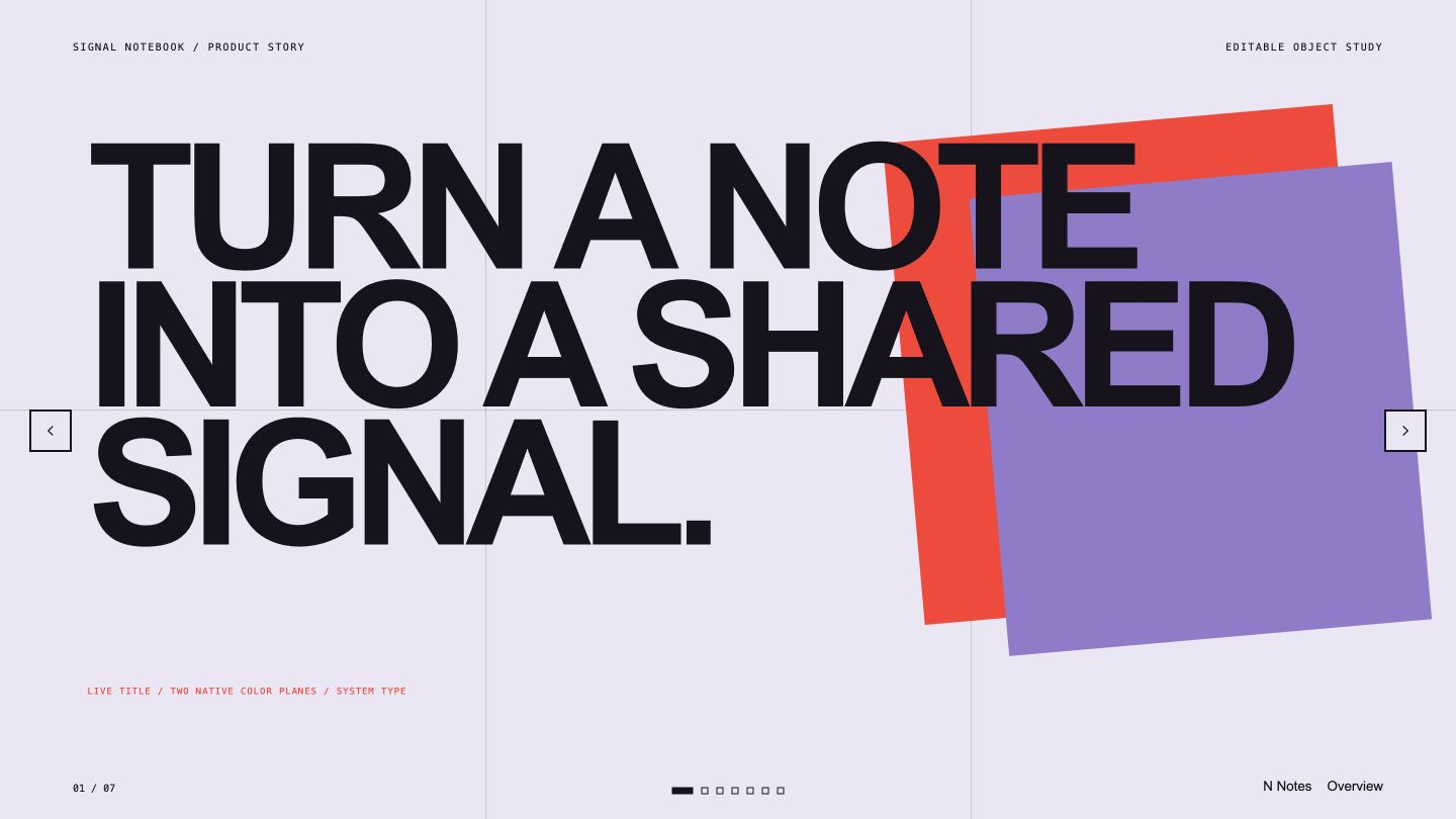 A lavender cover slide with a huge black headline over two tilted color blocks